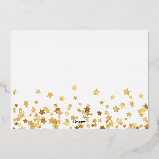 赤と金ゴールドメリークリスマス家族3写真 箔シーズンカード (裏面)