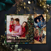 赤と金ゴールドメリークリスマス家族3写真 箔シーズンカード