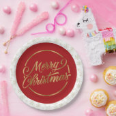 赤と金ゴールドメリークリスマス紙プレート ペーパープレート (パーティー)