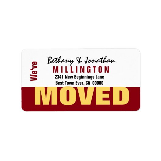 赤と金ゴールドモダンのシンプル引っ越しましたV04 ラベル (正面)