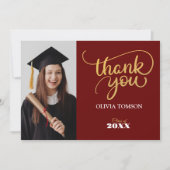 赤と金ゴールドモダン卒業ありがとうフォトカード サンキューカード (正面)