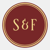 赤と金ゴールドモノグラム封筒用シール ラウンドシール (正面)