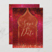 赤と金ゴールドモロッコのアラビア語の夜は日付を保存 案内ポストカード (正面/裏面)