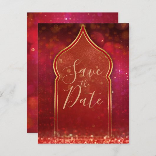 赤と金ゴールドモロッコのアラビア語の夜は日付を保存 案内ポストカード (正面/裏面)