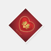 赤と金ゴールドラブバードハート | エレガントな結婚式 スタンダードカクテルナプキン (角)