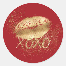 赤と金ゴールドリップキス金ゴールドグリッターXOXO ラウンドシール