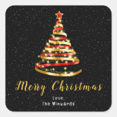赤と金ゴールドリボンツリーメリークリスマス スクエアシール (正面)