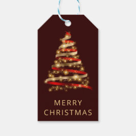赤と金ゴールドリボン&グリッタークリスマスツリー ギフトタグ