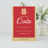 赤と金ゴールド中国のの結婚式の日付を保存 (スタンド正面)