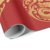 赤と金ゴールド中国のドラゴン ラッピングペーパー (ロールコーナー)