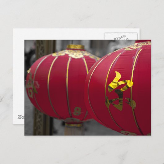 赤と金ゴールド中国の灯 ポストカード (正面/裏面)