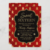 赤と金ゴールド冬のジンジャーブレッドマンスウィート16 招待状 (正面/裏面)