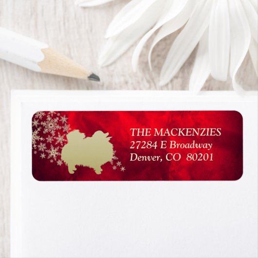 赤と金ゴールド冬ポメラニア犬差出人住所 ラベル (インサイチュ)