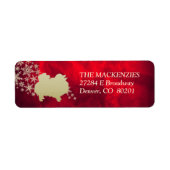 赤と金ゴールド冬ポメラニア犬差出人住所 ラベル (正面)