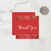 赤と金ゴールド効果ペイズリーありがとう ノートカード (正面/裏面インサイチュ)