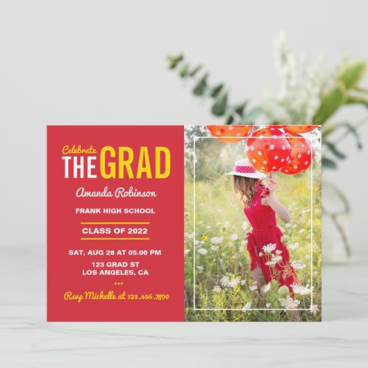 赤と金ゴールド卒業パーティー招待状 招待状 (スタンド正面)