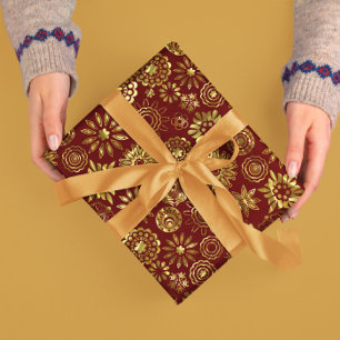 赤と金ゴールド抽象芸術クリスマススノーフレーク2 ラッピングペーパー