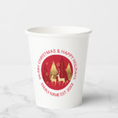 赤と金ゴールド抽象芸術クリスマスツリーと鹿 紙コップ (正面)