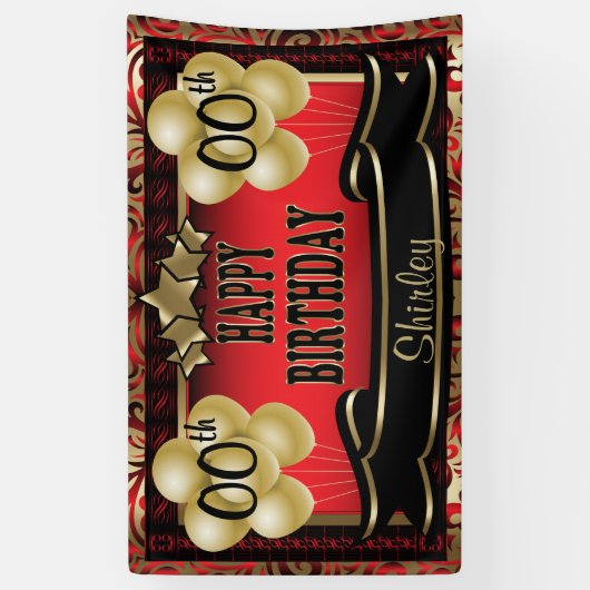 赤と金ゴールド抽象芸術ハッピー00誕生日 横断幕 (縦)