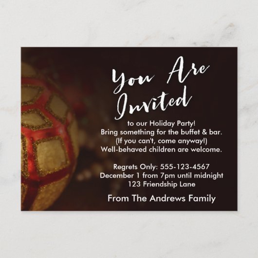 赤と金ゴールド招待されの写真が付いた「You Are」タイポグラフィ インビテーションポストカード (正面)