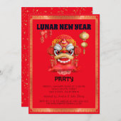 赤と金ゴールド旧正月パーティー 招待状 (正面/裏面)