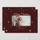 赤と金ゴールド星空の夜の写真クリスマス シーズンカード (正面/裏面)