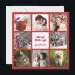 赤と金ゴールド星Eight Photo Collage シーズンカード<br><div class="desc">今年のクリスマスの挨拶を送るモダン際は、この祝日の写真カードに「ハッピーホリデー」という言葉と家族の名前と8枚の写真が載せらお気に入りのれる。カードの表裏に赤い背景の上に金ゴールドの星模様が飾られている。ヒント：写真に合わせて赤い文字と背景色を変更できる。</div>