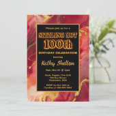 赤と金ゴールド炎熱100番目の誕生日招待状 招待状 (スタンド正面)