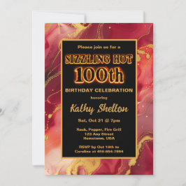 赤と金ゴールド炎熱100番目の誕生日招待状 招待状