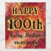赤と金ゴールド炎熱100誕生日 ワインラベル (シングルラベル)