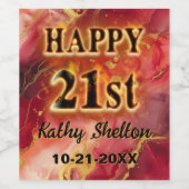 赤と金ゴールド炎熱21歳の誕生日 ワインラベル (シングルラベル)