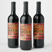 赤と金ゴールド炎熱40歳の誕生日 ワインラベル (ボトル)