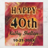 赤と金ゴールド炎熱40歳の誕生日 ワインラベル (シングルラベル)