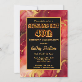 赤と金ゴールド炎熱40歳の誕生日 招待状