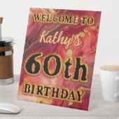 赤と金ゴールド炎熱60誕生日 台座サイン (インサイチュ)