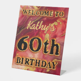 赤と金ゴールド炎熱60誕生日 台座サイン