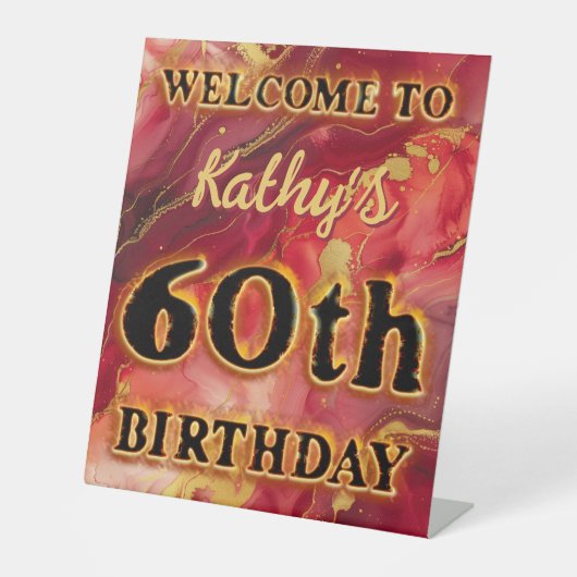 赤と金ゴールド炎熱60誕生日 台座サイン (正面)