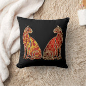 赤と金ゴールド猫のカップル クッション (ブランケット)