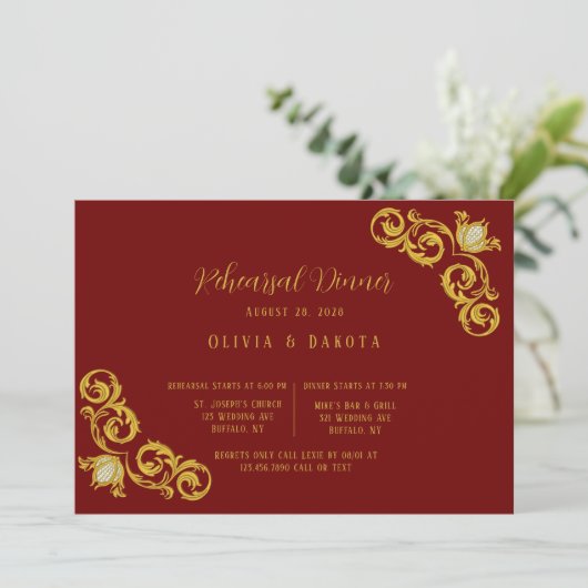 赤と金ゴールド王室のの結婚リハーサルディナー 招待状 (スタンド正面)
