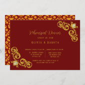 赤と金ゴールド王室のの結婚リハーサルディナー 招待状 (正面/裏面)
