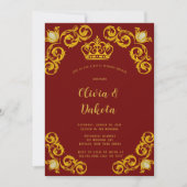 赤と金ゴールド王室のクラウンウェディングシャワー招待状 招待状 (正面)