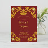 赤と金ゴールド王室のクラウンウェディングシャワー招待状 招待状 (スタンド正面)