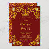 赤と金ゴールド王室のクラウンウェディングシャワー招待状 招待状 (正面/裏面)