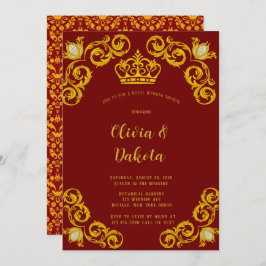 赤と金ゴールド王室のクラウンウェディングシャワー招待状 招待状