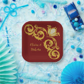 赤と金ゴールド王室のクラウン結婚ズ ペーパープレート (パーティー)