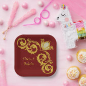 赤と金ゴールド王室のクラウン結婚ズ ペーパープレート (パーティー)