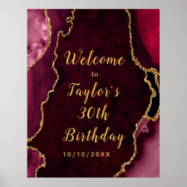 赤と金ゴールド瑪瑙誕生日へようこそ ポスター