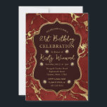 赤と金ゴールド秋の秋大理石21st誕生日 招待状<br><div class="desc">赤とエレガント金ゴールド秋の秋ヴィンテージフレームと金ゴールドダイヤモンド要素を持つ大理石のテクスチャデザイン。</div>