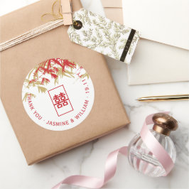 赤と金ゴールド竹葉のモダンZen Asian結婚's ラウンドシール