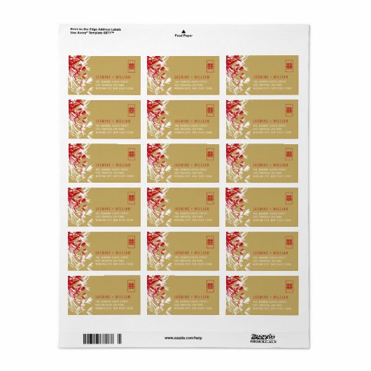 赤と金ゴールド竹葉の中国の結婚住所L ラベル (フルシート)